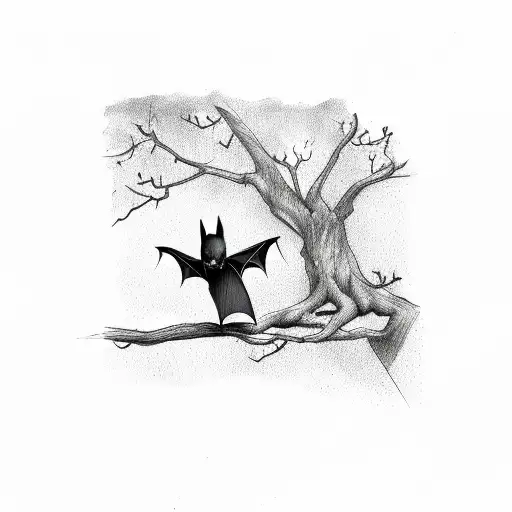 Bat Crawling Up Tree