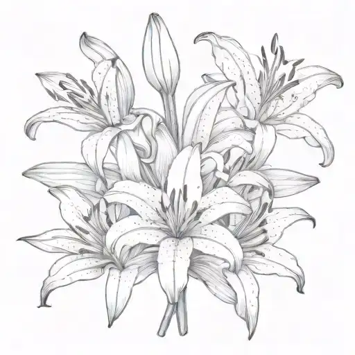Vase Of Lily Flowers On Engraving Style