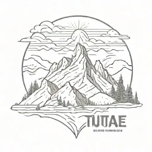 A Tattoo Design Of A Mountain Landscape With The Word 'Tutuaje' Integrated Into The Peaks