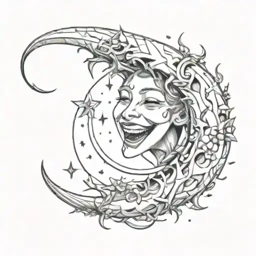 Evil Sexy Laughing Smile Now Cey Later With Flying Music Notes Intertwined Crescent Moon