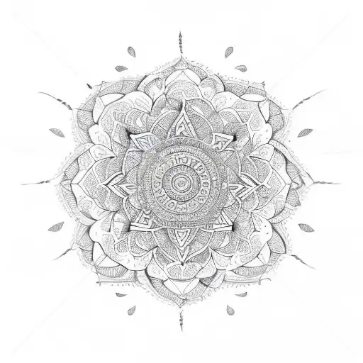 Mandala With Stylised Feather And Lotus