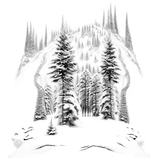 Forest With Snow Ans Mountains