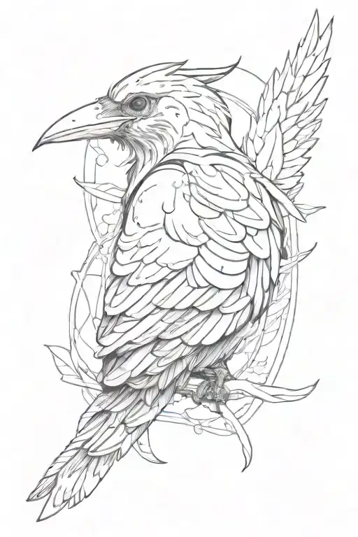 An Anime-inspired Tattoo Of A Mysterious Character With A Crow Perched On Their Shoulder