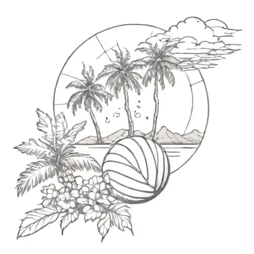 Incorporate A Volleyball With A Tropical Scene Of Reunion Island In The Background