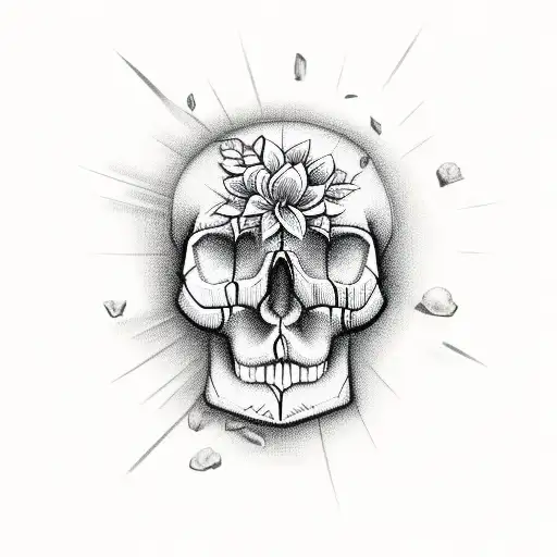 Female Human Skull With Tropical Flowers