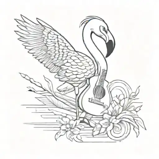 A Flamingo Playing A Guitar With A Semicolon Incorporated Into The Design