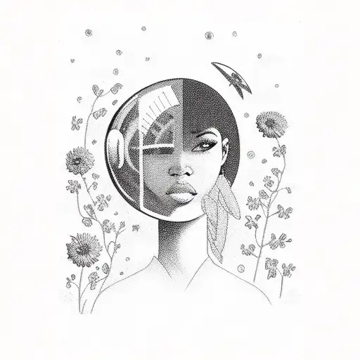 Sexy Black Woman Space Astronaut Amongst Flowers