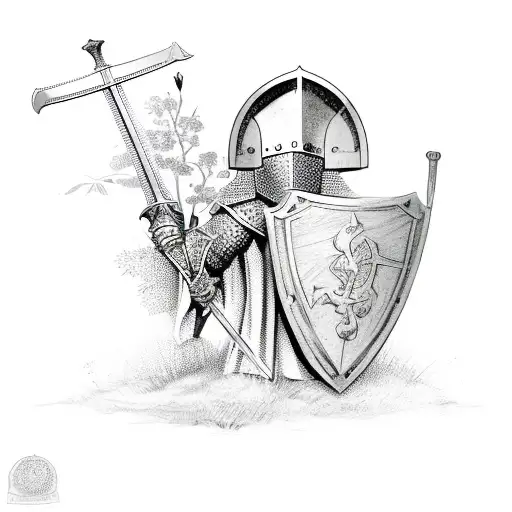 Medieval Knight Holding A Sword And Shield Surrounded By Roses