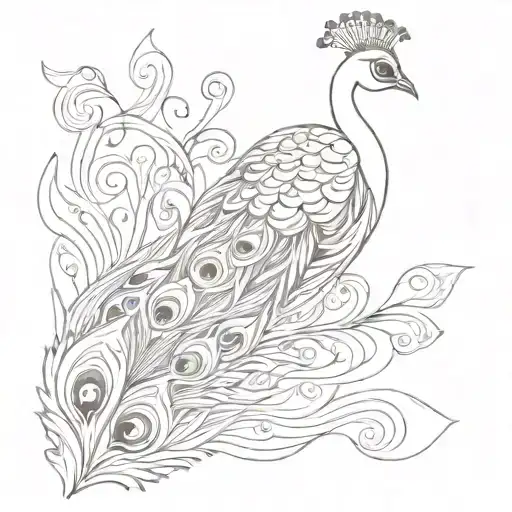 A Unique Peacock Feather Design Inspired By Art Nouveau Patterns In Sketch Style