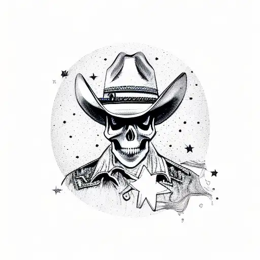Skull With Cowboy Hat And Stars In The Background