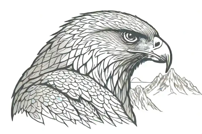 Falcon Head In Center Of Mountain Ridge Mountains In North