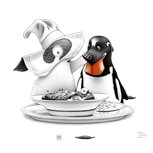 A Plate Of Delicious Food With A Dog And Penguin Enjoying A Meal Together