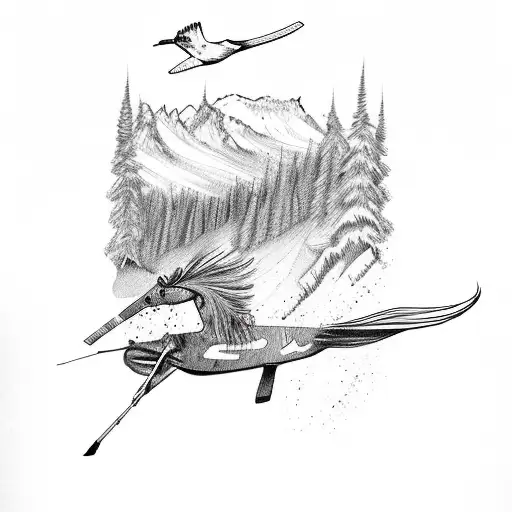 A Mustang Driving In The Mountains With Hummingbirds Around