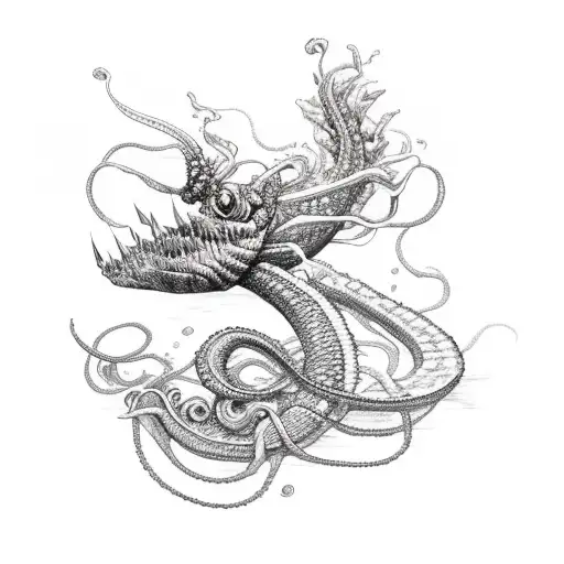 The Sea Serpent Leviathan With Rose Petals Floating Around It