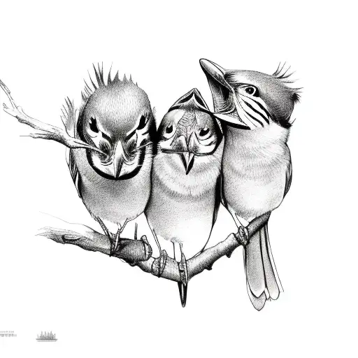 Three Little Birds Sitting On A Tree