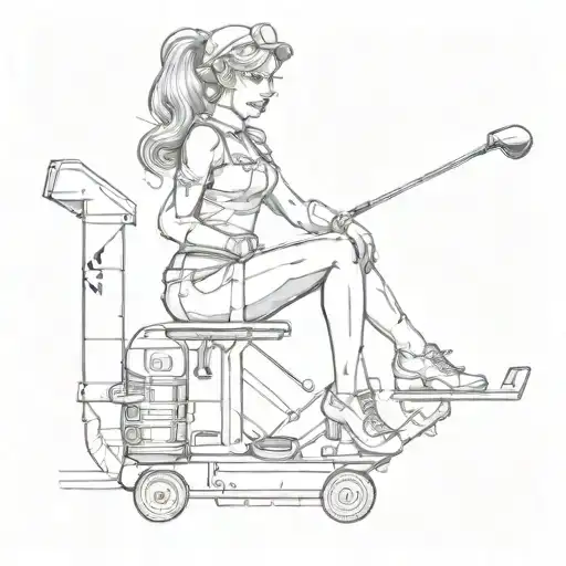 A Sexy Pin-up Style Tattoo Featuring A Construction Worker And A Golf Theme