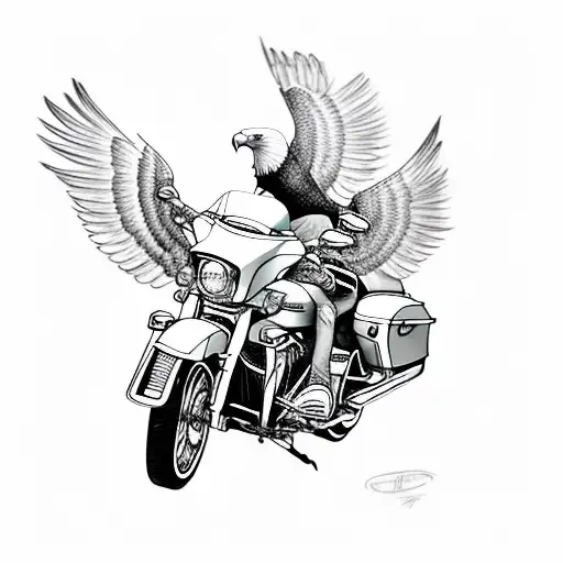 An Eagle Riding A Harley Davidson Motorbike At Night
