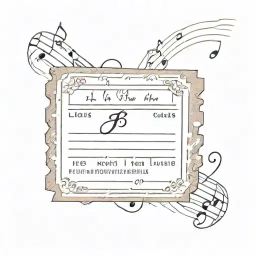 A Tattoo Of A Movie Ticket Stub With Music Notes As The Background