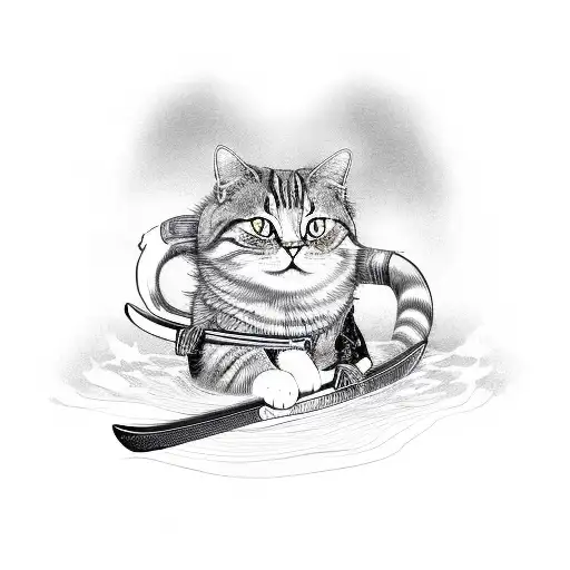 Japanese Cat Furiously Brandishing A Katana