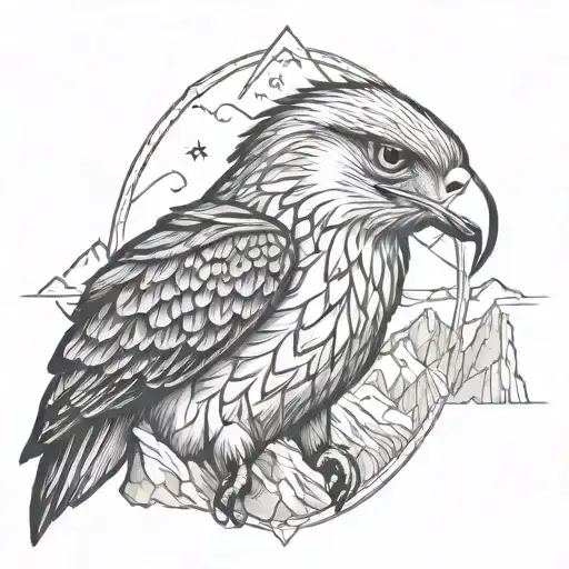 Falcon Head In Center Of Rocky Mountains