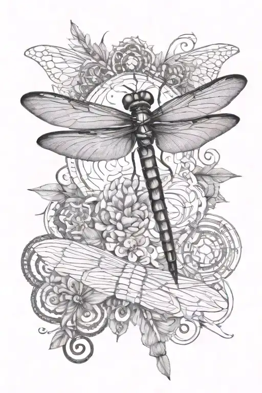 Dragonfly Surrounded By A Mandala Design