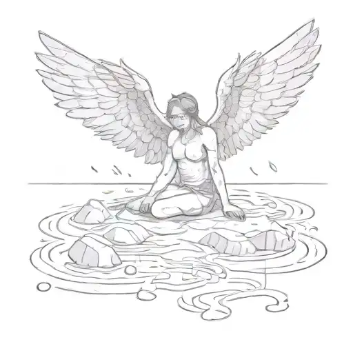 A Fallen Angel On A Frozen Lake With The Text Unknown