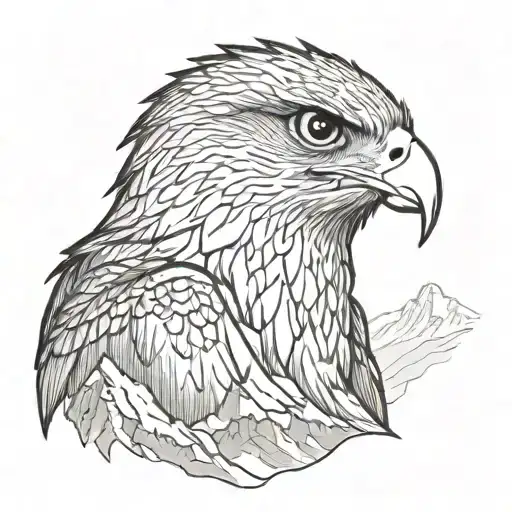 Falcon Head In Center Of Mountain Ridge