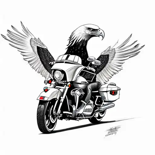 An Eagle Riding A Harley Davidson Motorbike At Night