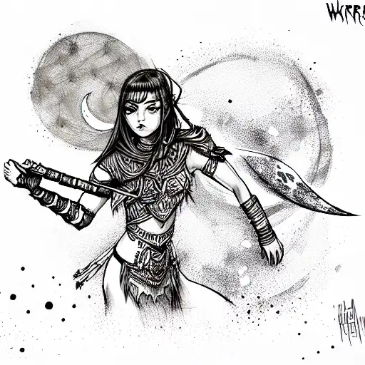 Warrior Girl With Moon