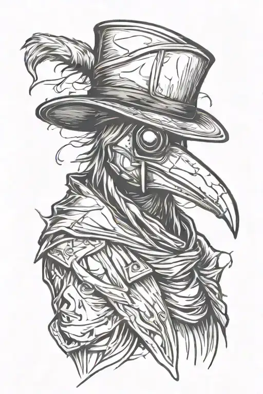 Evil Plague Doctor Like A Crow Seen From Front In A Grafitti Style Mixed With Woodcut