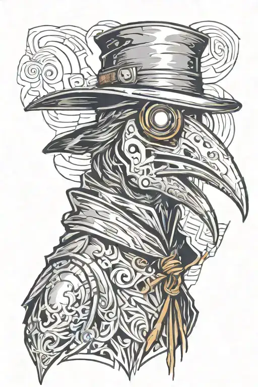 Evil Plague Doctor Like A Crow In A Graffiti Style Mixed With Woodcut