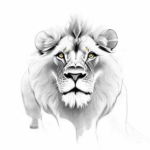 A Lion Swimming In A Sketchy Style