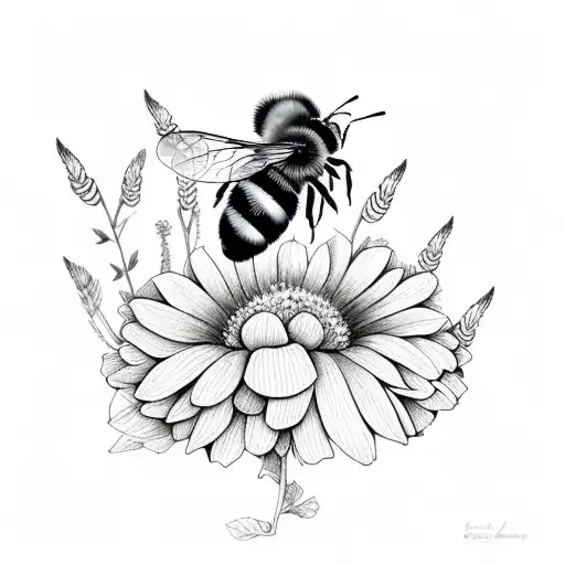 Feather With Flowers And Honey Bee