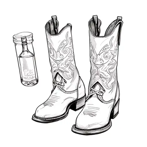 Cowboy Boots With Bottle Of Vodka