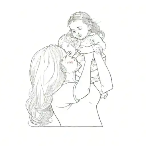 A Mother Holding Her Baby In The Air