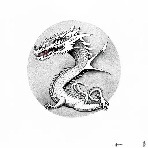 Lycorises And A Dragon In A Red And Black Color Scheme