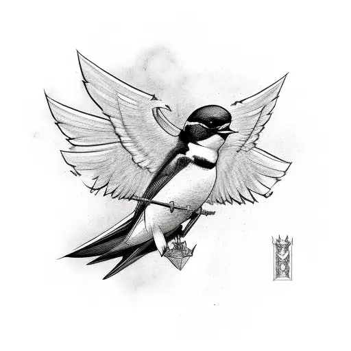 A Swallow Perched On Top Of A Sword