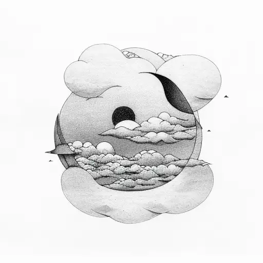 Crescent Moon Hidden Behind Airy Clouds