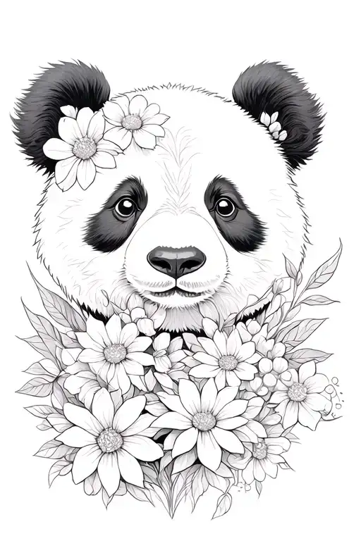 Panda Whos Face Is Morphed Into Flowers Growing