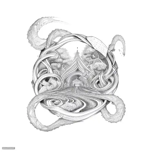 A Music Sheet Intertwined With A Winding Road Leading To Adventurous Landscapes