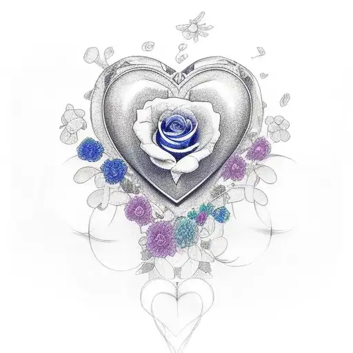 Heart With Mrt Love Grandma In The Middle Of It With Blue And Red Rose Coming Out