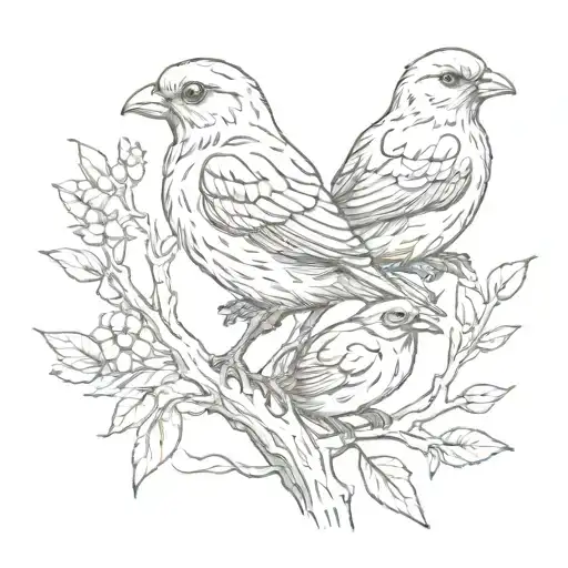 Momma Bird And Two Baby Birds Perched