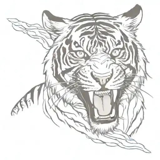 Tiger With Open Mouth With 5 Eyes Looking