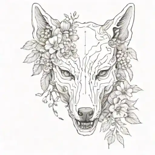 Wild Flowers Around A Wolf Skull