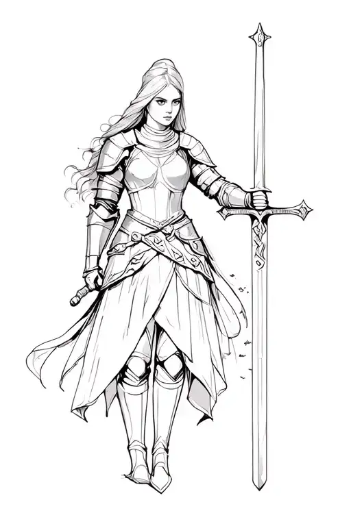 Female Knight Holding Sword In Front Of Her