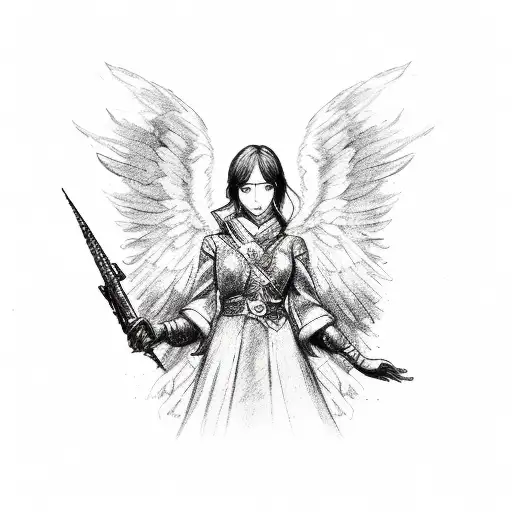 A Sketch Of Yuri With Angel Wings Playing A Video Game