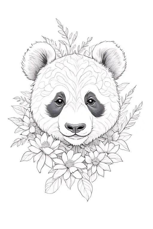 Panda Whos Face Is Morphed Into Flowers Growing
