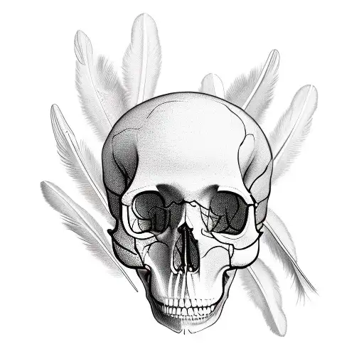 A Morph Between A Human Skull And A Bird Skull With Bird Feathers On It