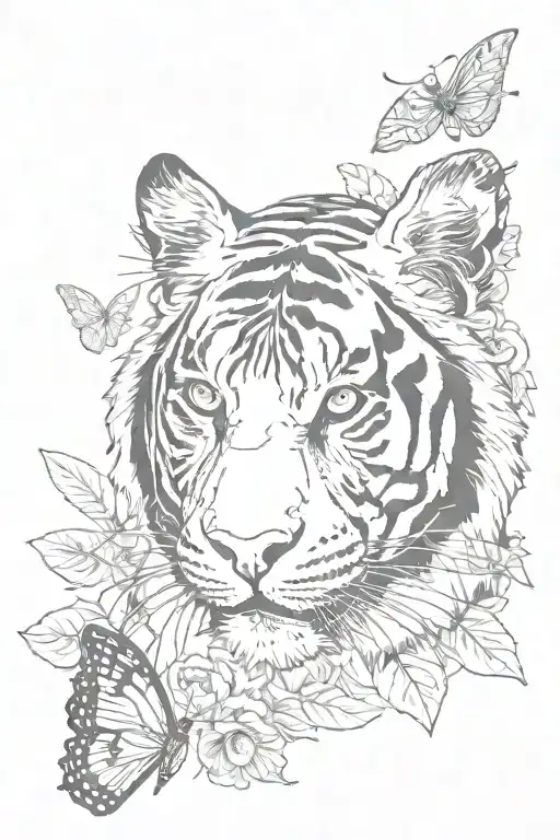 Tiger With Butterfly On Nose