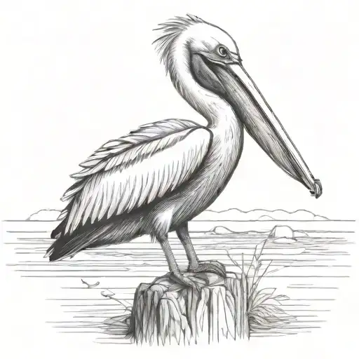 Pelican Sitting Post Fish Mouth Open Wings